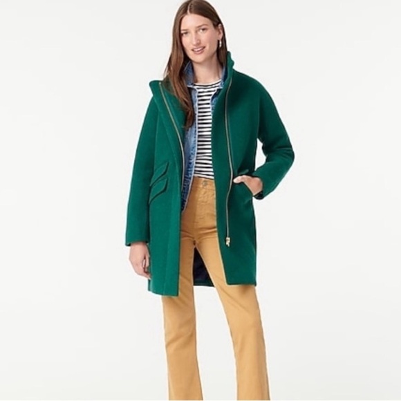 J. Crew Cocoon Coat in Italian Stadium-Cloth Wool Blend Forest Green Sz 2 TALL - Picture 1 of 14